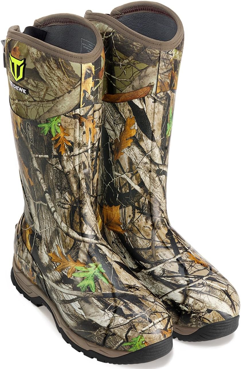TIDEWE Rubber Hunting Boots, Waterproof Insulated Sturdy Outdoor
