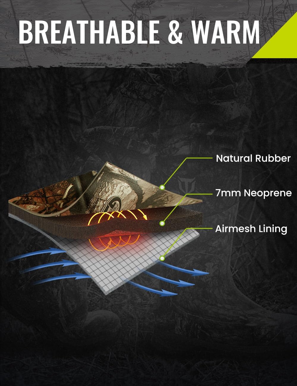 TIDEWE Rubber Hunting Boots, Waterproof Insulated Sturdy Outdoor
