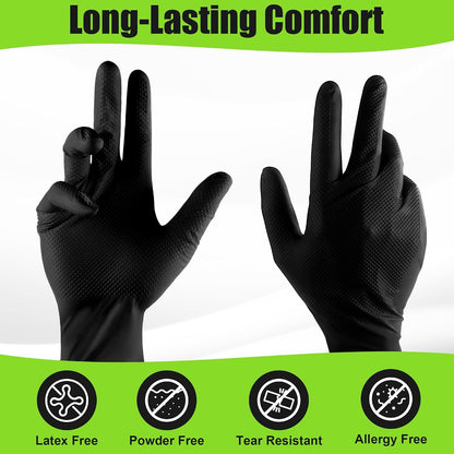 TREEGO 10 Mil Heavy Duty Black Nitrile Mechanic Gloves, 50 Count XL