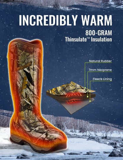 TIDEWE Rubber Hunting Boots, Waterproof Insulated Sturdy Outdoor