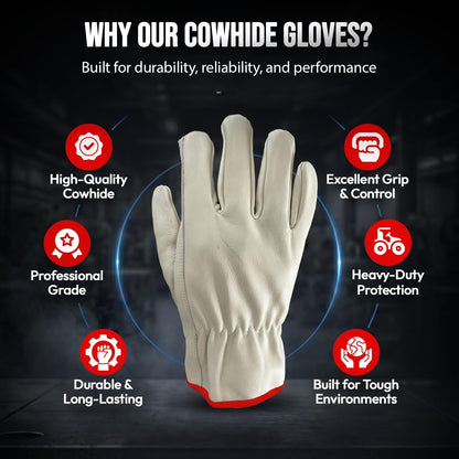 Toledano Industries 12 Pair Large Leather Work Gloves for Men, Heavy Duty