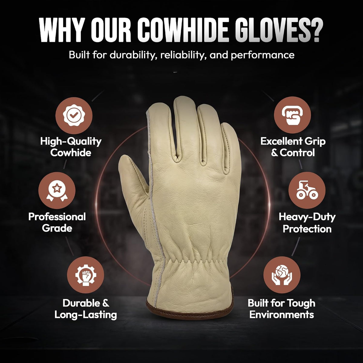 Toledano Industries 12 Pair Large Leather Work Gloves for Men, Heavy Duty