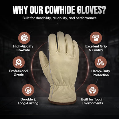Toledano Industries 12 Pair Large Leather Work Gloves for Men, Heavy Duty