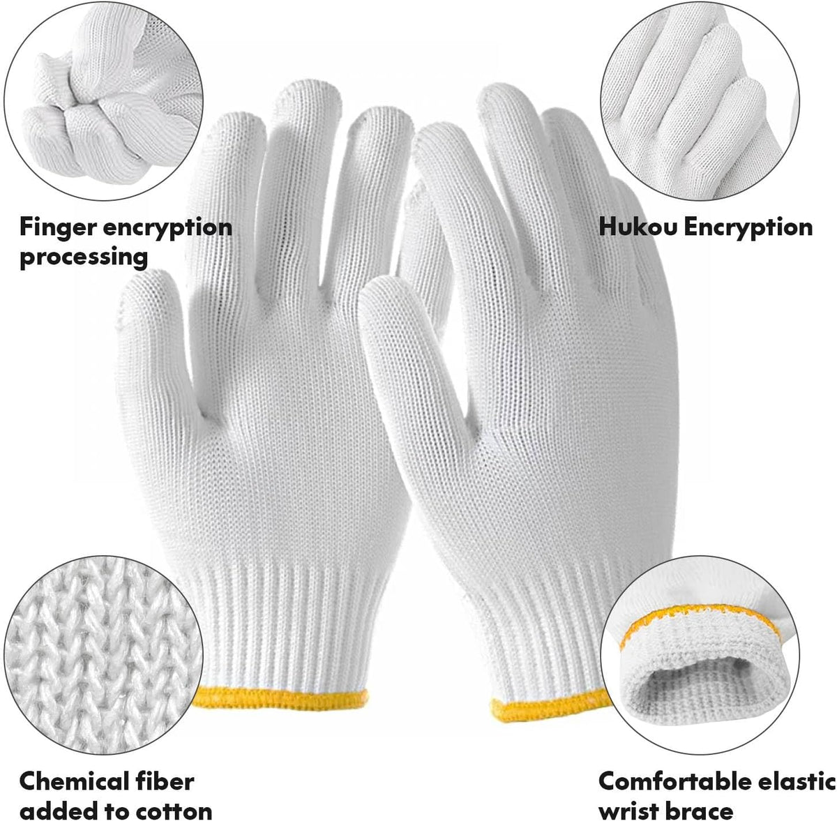 Unisex White Cotton Polyester Knitted Safety Work Gloves, 12/36/240 Pairs