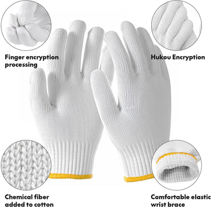 Unisex White Cotton Polyester Knitted Safety Work Gloves, 12/36/240 Pairs