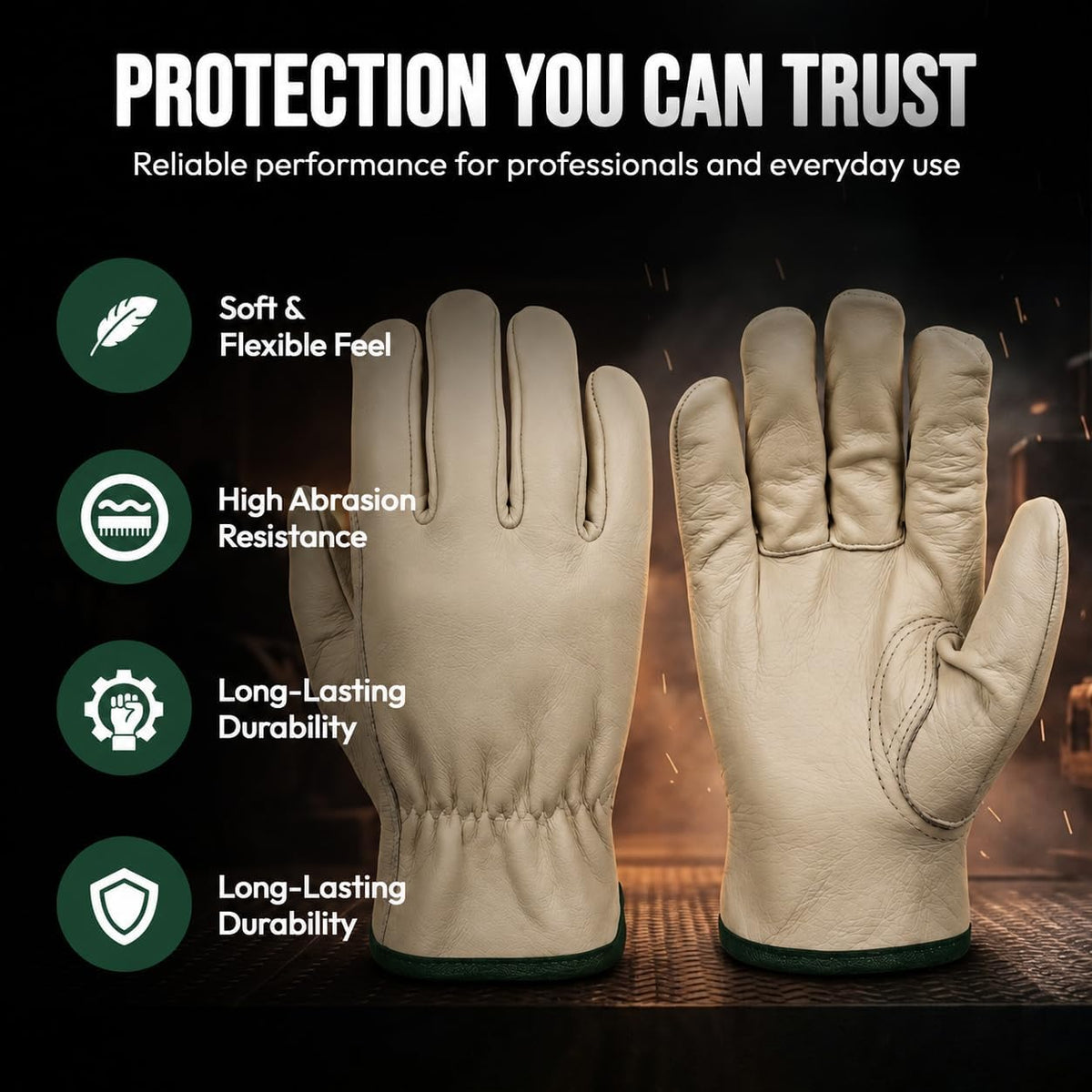 Toledano Industries 12 Pair Large Leather Work Gloves for Men, Heavy Duty