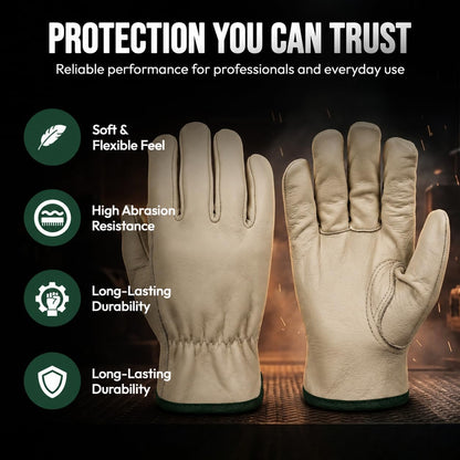 Toledano Industries 12 Pair Large Leather Work Gloves for Men, Heavy Duty
