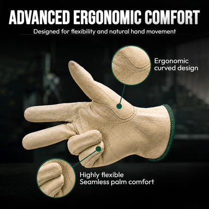 Toledano Industries 12 Pair Large Leather Work Gloves for Men, Heavy Duty