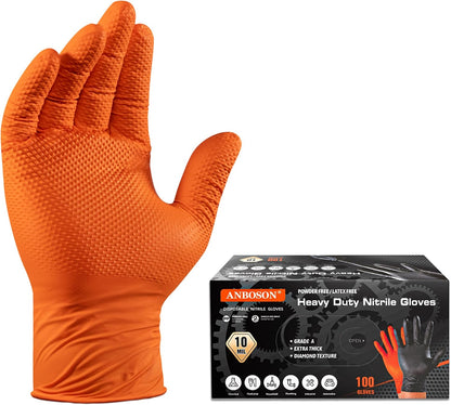 ANBOSON 10 Mil Heavy Duty Diamond Texture Nitrile Gloves, X-Large, 100 Ct