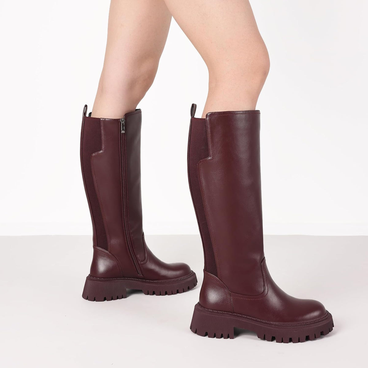 CELNEPHO Women Wide Calf Knee High Riding Boots Low Heel Platform Boots