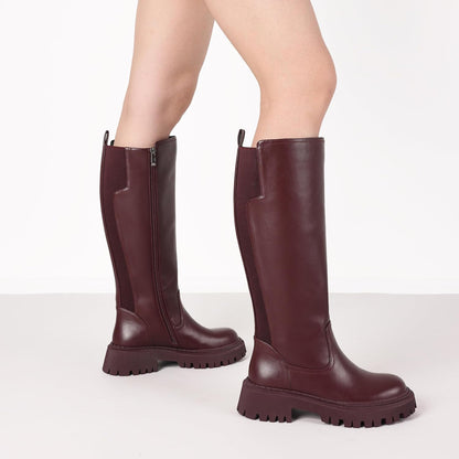 CELNEPHO Women Wide Calf Knee High Riding Boots Low Heel Platform Boots
