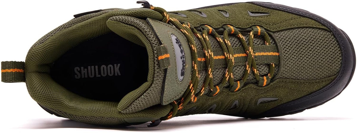 SHULOOK Men's Waterproof Hiking Boots Non-Slip Lightweight Mid Top Ankle Boot Breathable Hiker Trekking Shoes