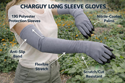 Long Sleeve Gardening Gloves Nitrile-Coated No Slip Grip Cut Proof