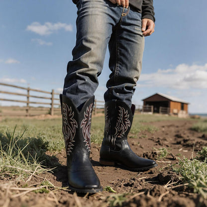 Lyrisiphy Pointed Toe Cowboy Boots Men White Western Country Boots