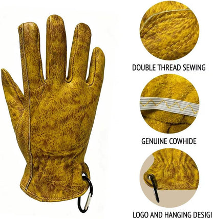 Leather Work Gloves for Men, Genuine Cowhide Men's Leather Gloves, Ideal for Construction, Outdoors work