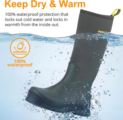 Showave Men's Rubber Boots Knee High Waterproof Insulated Rain Boots