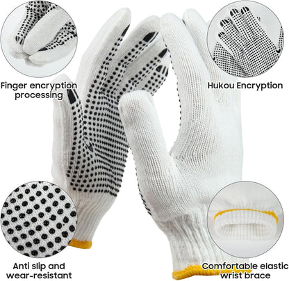Unisex White Cotton Polyester Knitted Safety Work Gloves, 12/36/240 Pairs