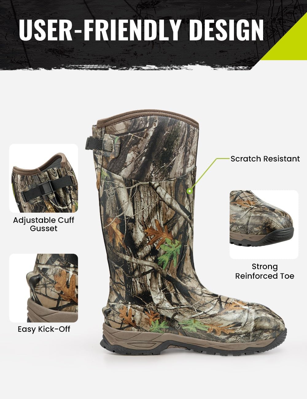 TIDEWE Rubber Hunting Boots, Waterproof Insulated Sturdy Outdoor