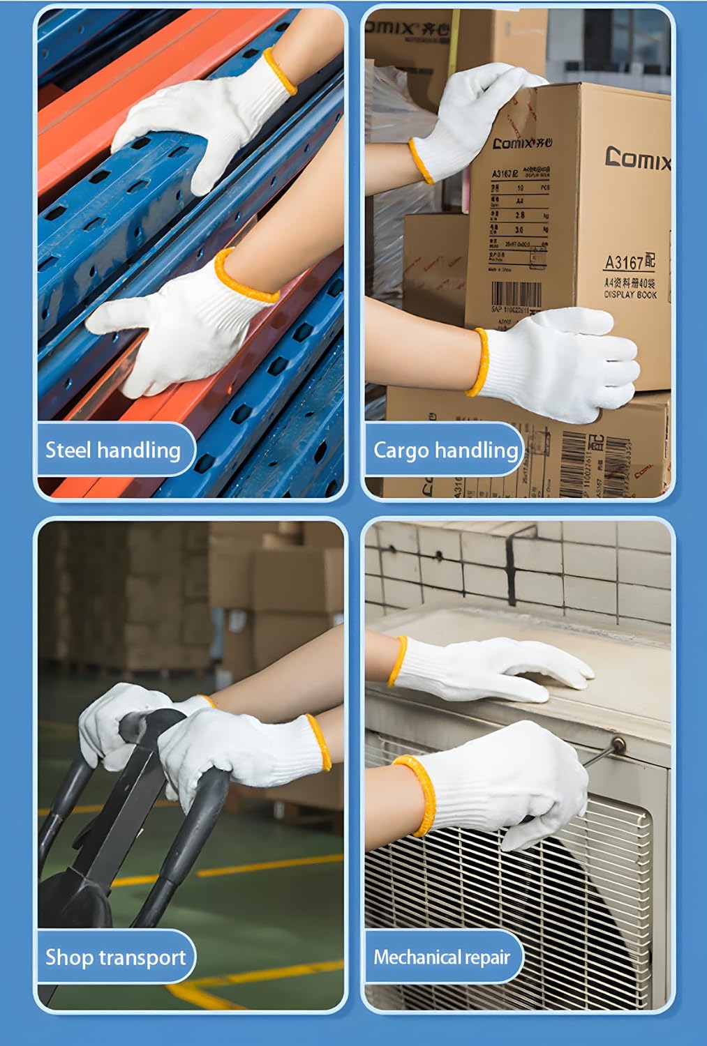 Unisex White Cotton Polyester Knitted Safety Work Gloves, 12/36/240 Pairs
