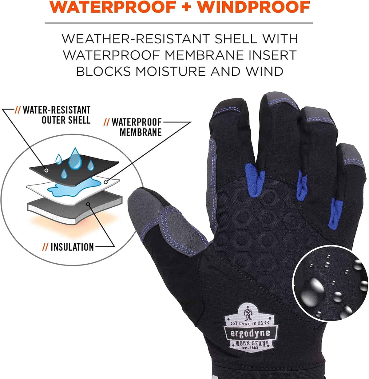 Ergodyne ProFlex Reinforced Thermal Waterproof Insulated Work Gloves
