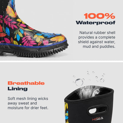 HISEA Women's Mud Rain Boots, Waterproof Insulated Rubber Garden Shoes