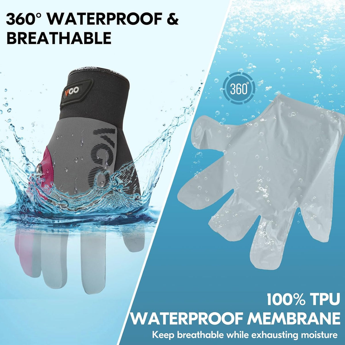 Vgo...-4°F Women's Coldproof&Waterproof Winter Gloves(SL8777FW)