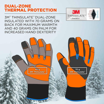 Waterproof Work Gloves, Thermal Insulated, Touchscreen, Enhanced Grip, Ergodyne ProFlex 818WP,Black