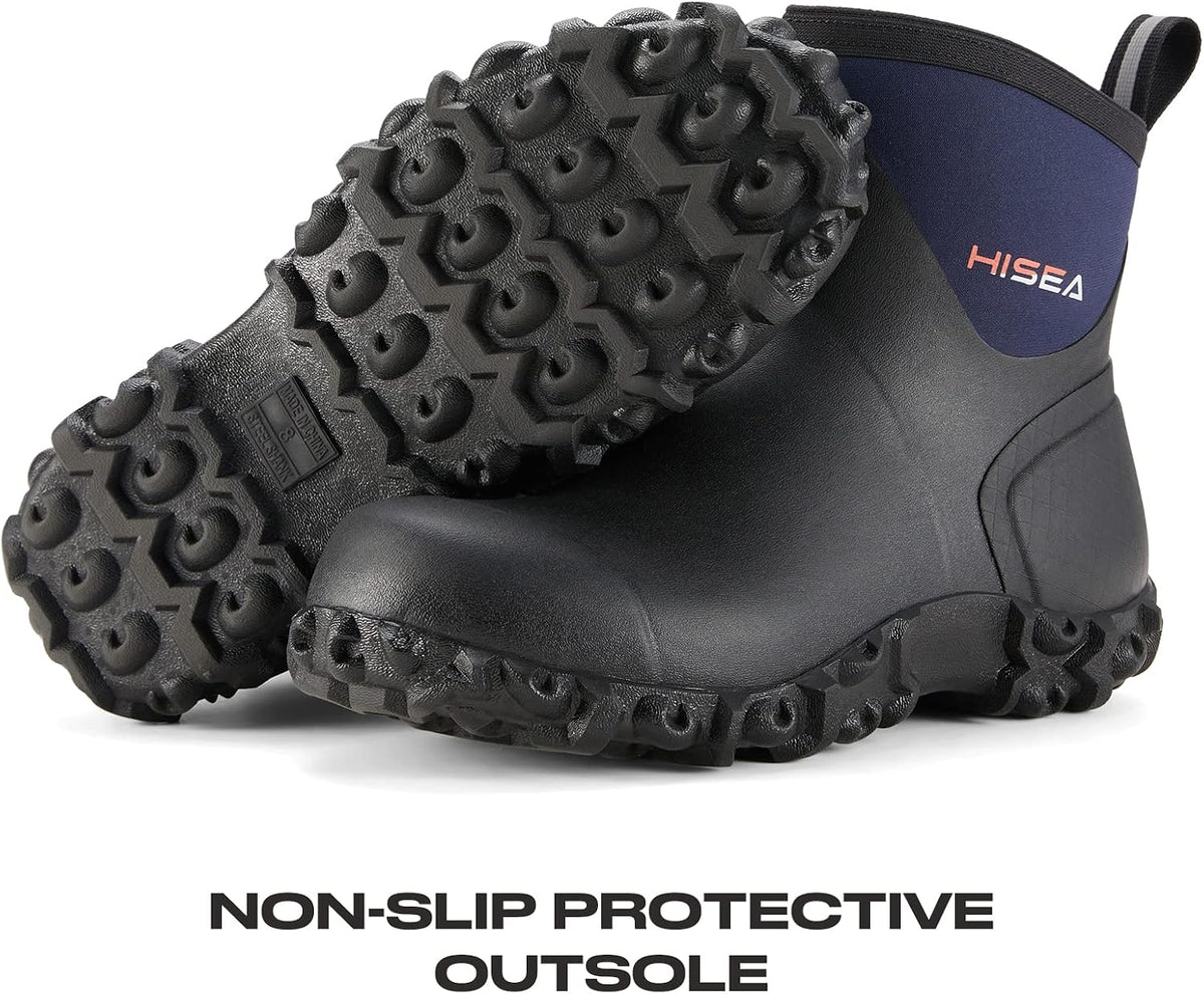 HISEA Men's Rubber Rain Boots Waterproof Ankle Neoprene Garden Shoes