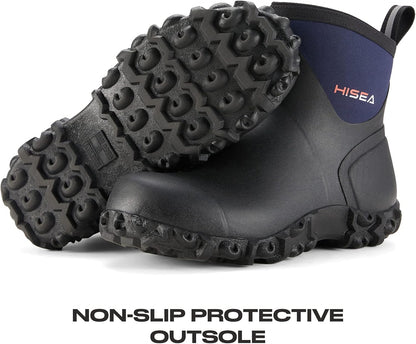 HISEA Men's Rubber Rain Boots Waterproof Ankle Neoprene Garden Shoes