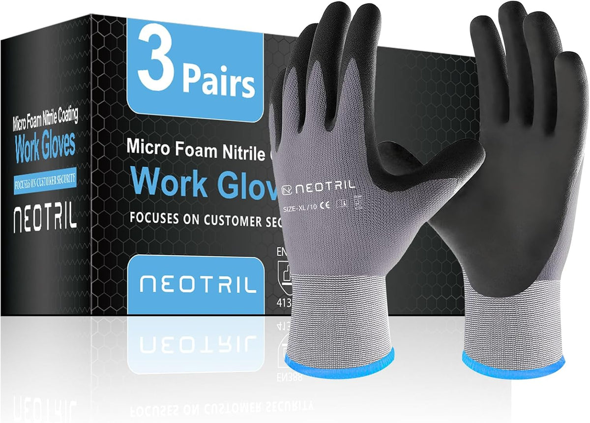 NEOTRIL Safety Work Gloves MicroFoam Nitrile Coated-3/6/12/36 Pairs,Breathable Nylon Working Gloves for Men Women