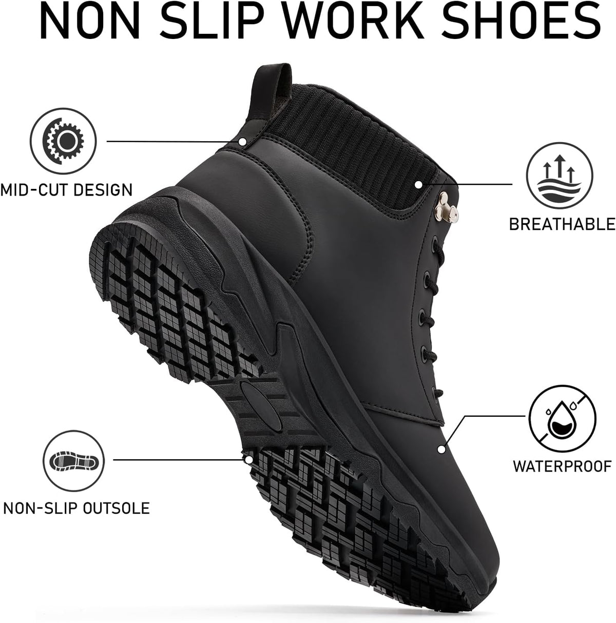 Non Slip Work Boots for Men,Kitchen shoes for Restaurant Food Service,Black