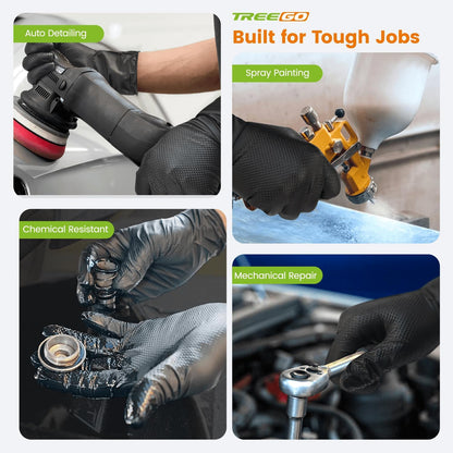 TREEGO 10 Mil Heavy Duty Black Nitrile Mechanic Gloves, 50 Count XL