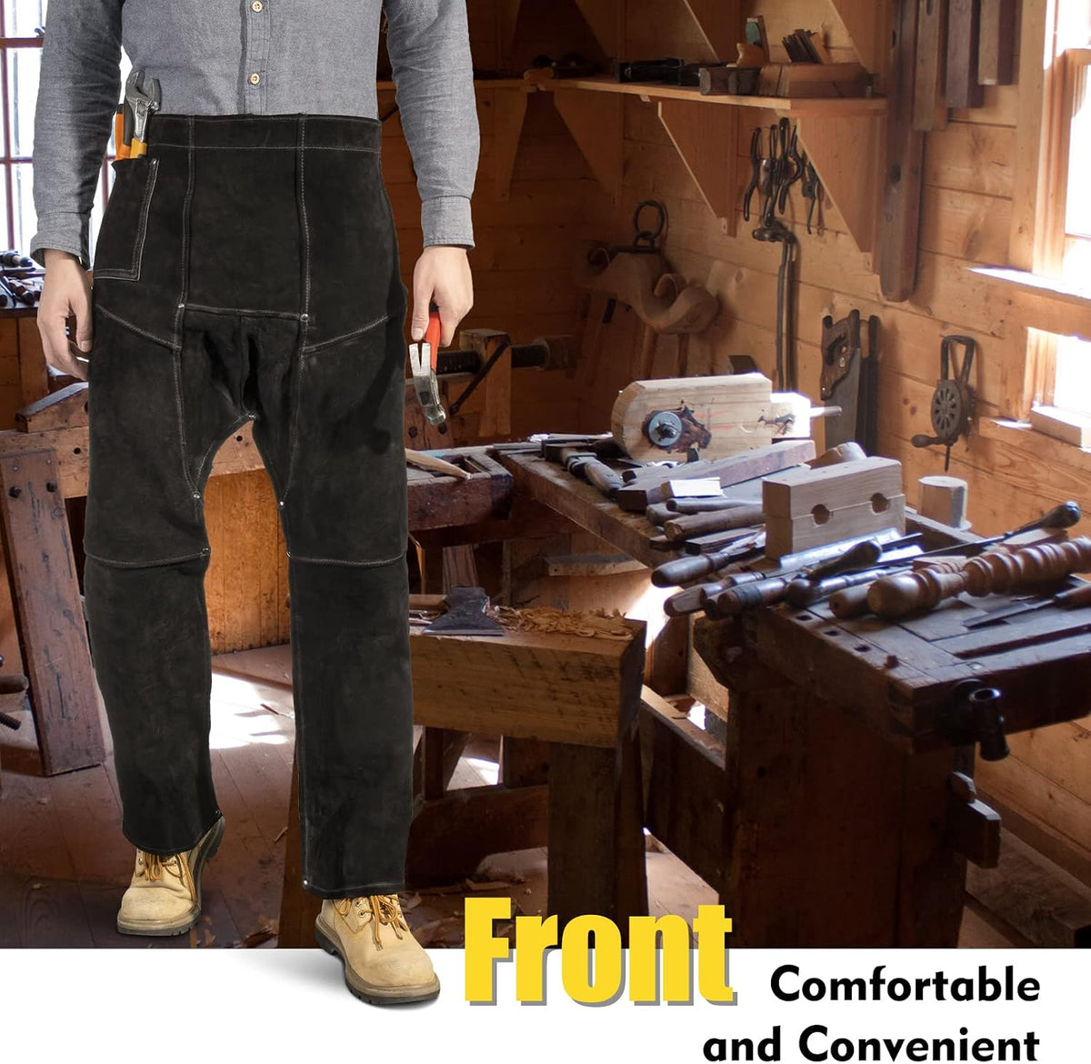 LeaSeek Leather Welding Pants, Heat & Flame Resistant Safety Leg Protection