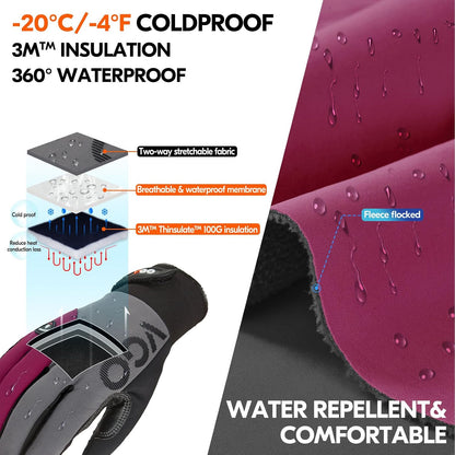 Vgo...-4°F Women's Coldproof&Waterproof Winter Gloves(SL8777FW)