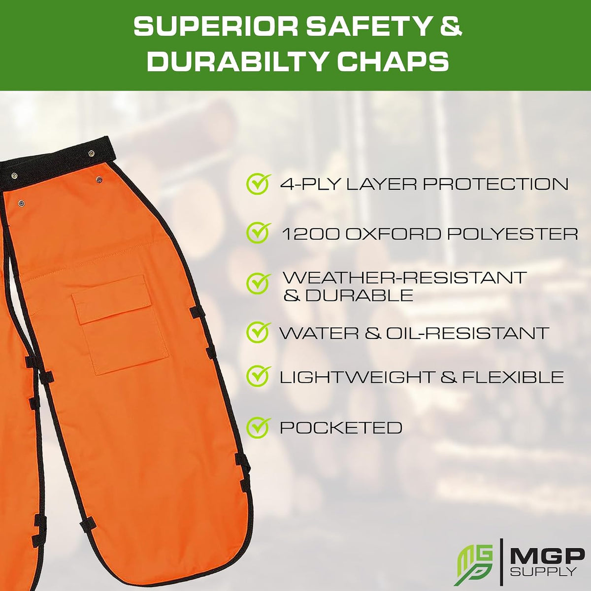 Chainsaw Chaps for Men with Ear Muffs & Safety Glasses | Adjustable Waist, 4-Ply Heavy Duty Chain Saw Chaps for Men
