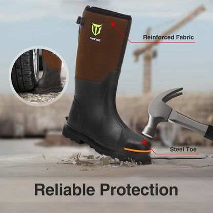 TIDEWE Rubber Work Boots for Men, Steel Toe & Shank, Waterproof Anti Slip