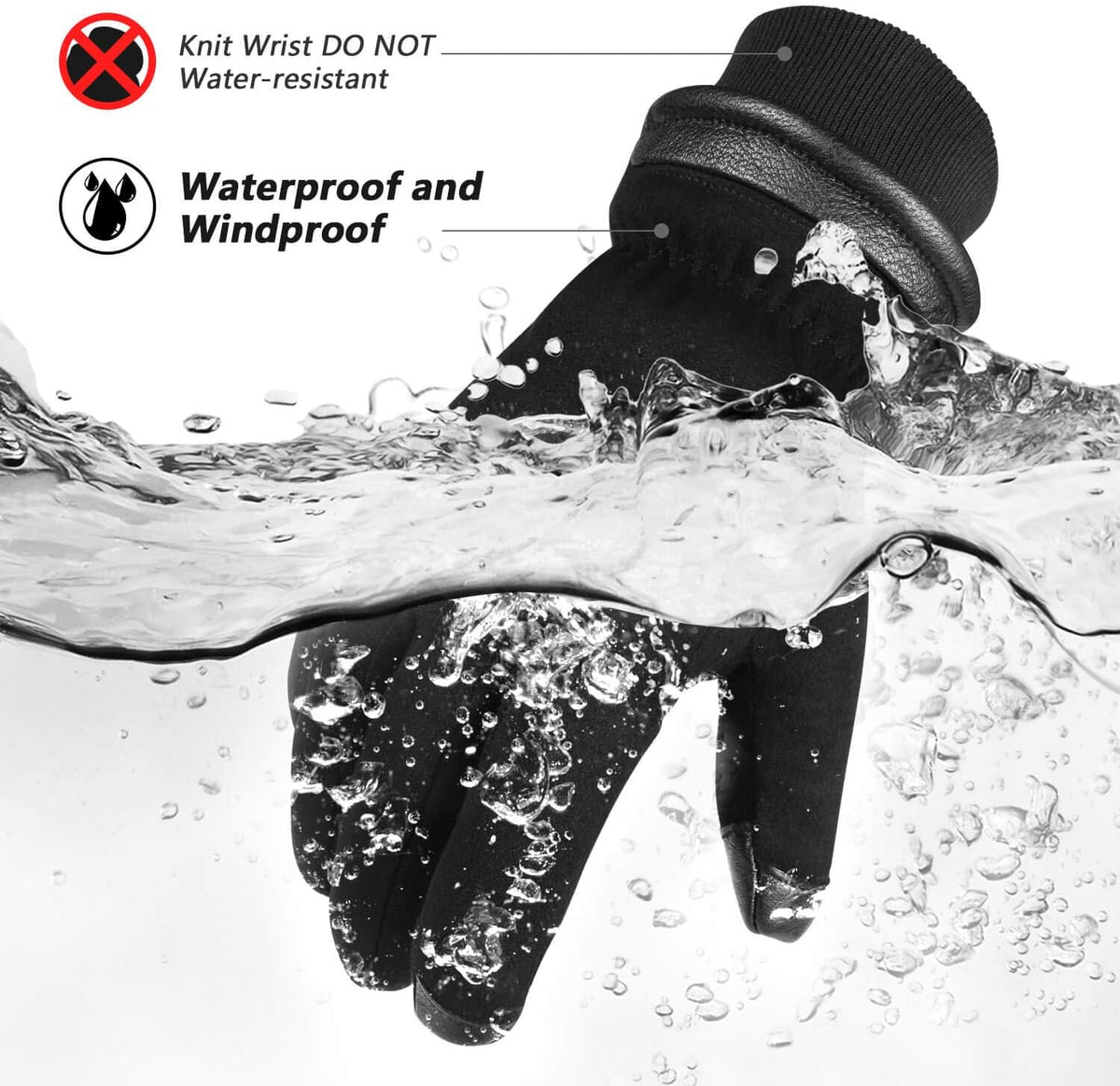 OZERO Mens Gloves for Cold Weather: Waterproof Touchscreen Winter Gloves