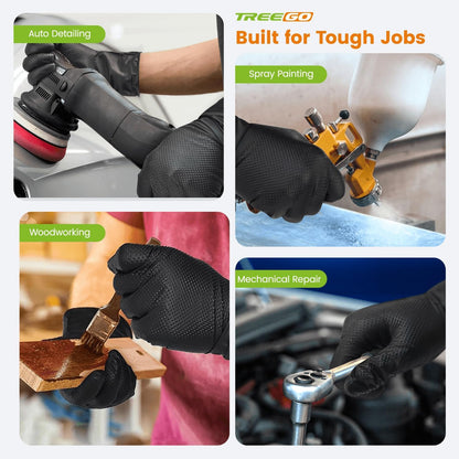 TREEGO 10 Mil Heavy Duty Black Nitrile Mechanic Gloves, 50 Count XL