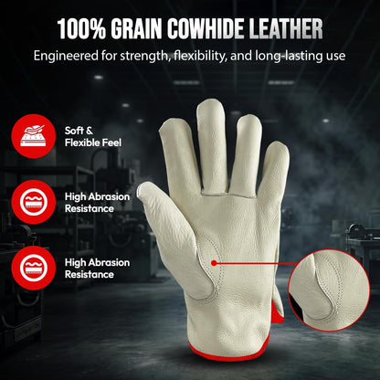 Toledano Industries 12 Pair Large Leather Work Gloves for Men, Heavy Duty