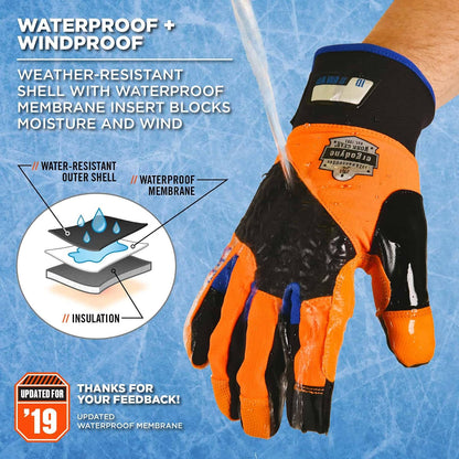 Waterproof Work Gloves, Thermal Insulated, Touchscreen, Enhanced Grip, Ergodyne ProFlex 818WP,Black