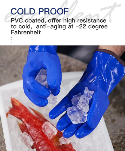 PACIFIC PPE Thermal Insulated Freezer Gloves, Waterproof, Blue, Large
