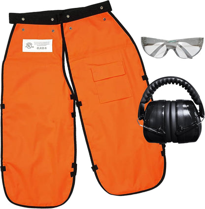 Chainsaw Chaps for Men with Ear Muffs & Safety Glasses | Adjustable Waist, 4-Ply Heavy Duty Chain Saw Chaps for Men