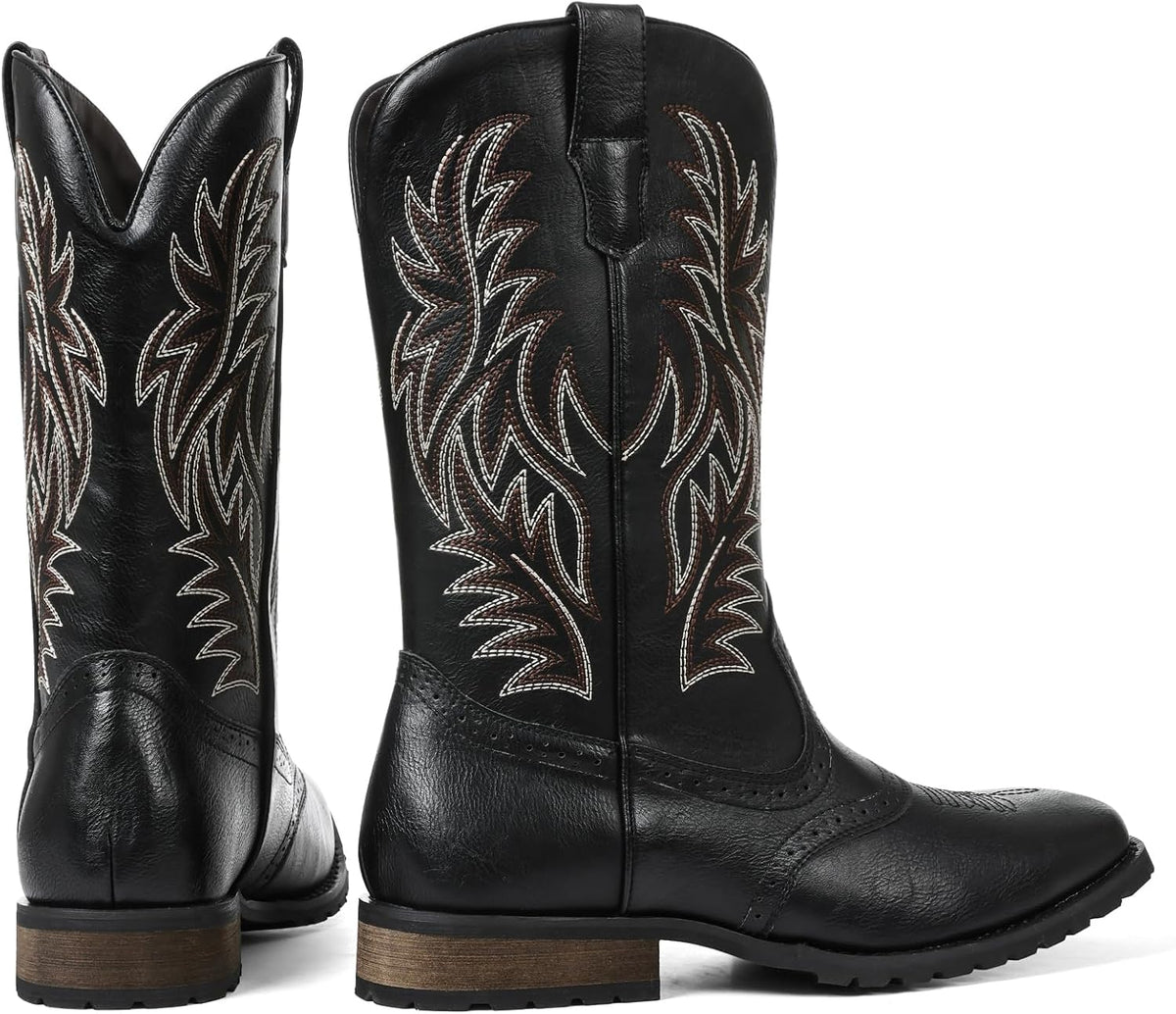 Lyrisiphy Pointed Toe Cowboy Boots Men White Western Country Boots