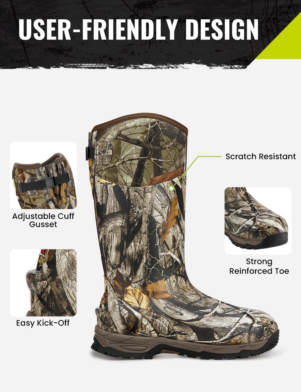 TIDEWE Rubber Hunting Boots, Waterproof Insulated Sturdy Outdoor