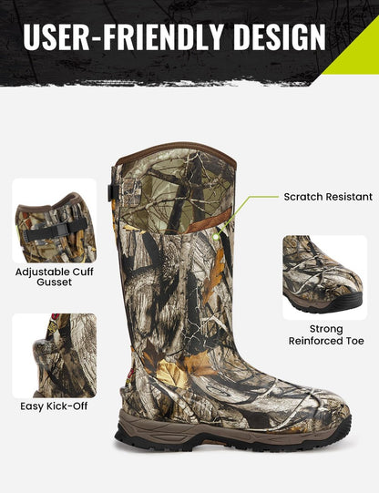 TIDEWE Rubber Hunting Boots, Waterproof Insulated Sturdy Outdoor
