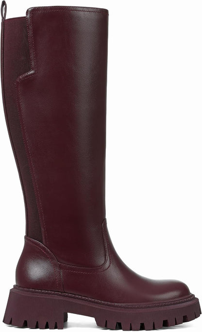 CELNEPHO Women Wide Calf Knee High Riding Boots Low Heel Platform Boots