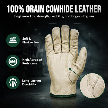 Toledano Industries 12 Pair Large Leather Work Gloves for Men, Heavy Duty