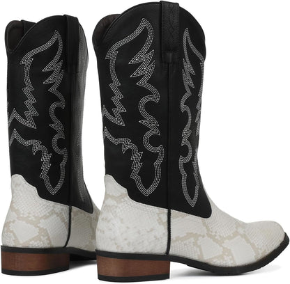 Lyrisiphy Pointed Toe Cowboy Boots Men White Western Country Boots