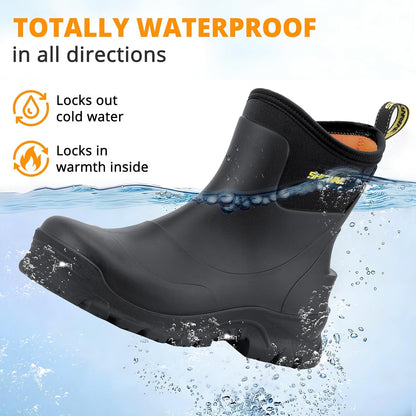 Showave Men's Short Rain Boots Waterproof Rubber Mud Booties Garden Shoe