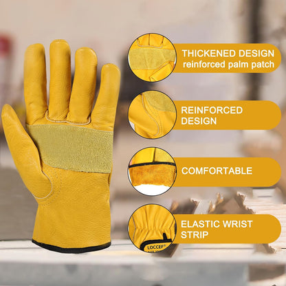 LOCCEF 2 Pairs Leather Work Gloves for Men Women Cowhide Utility